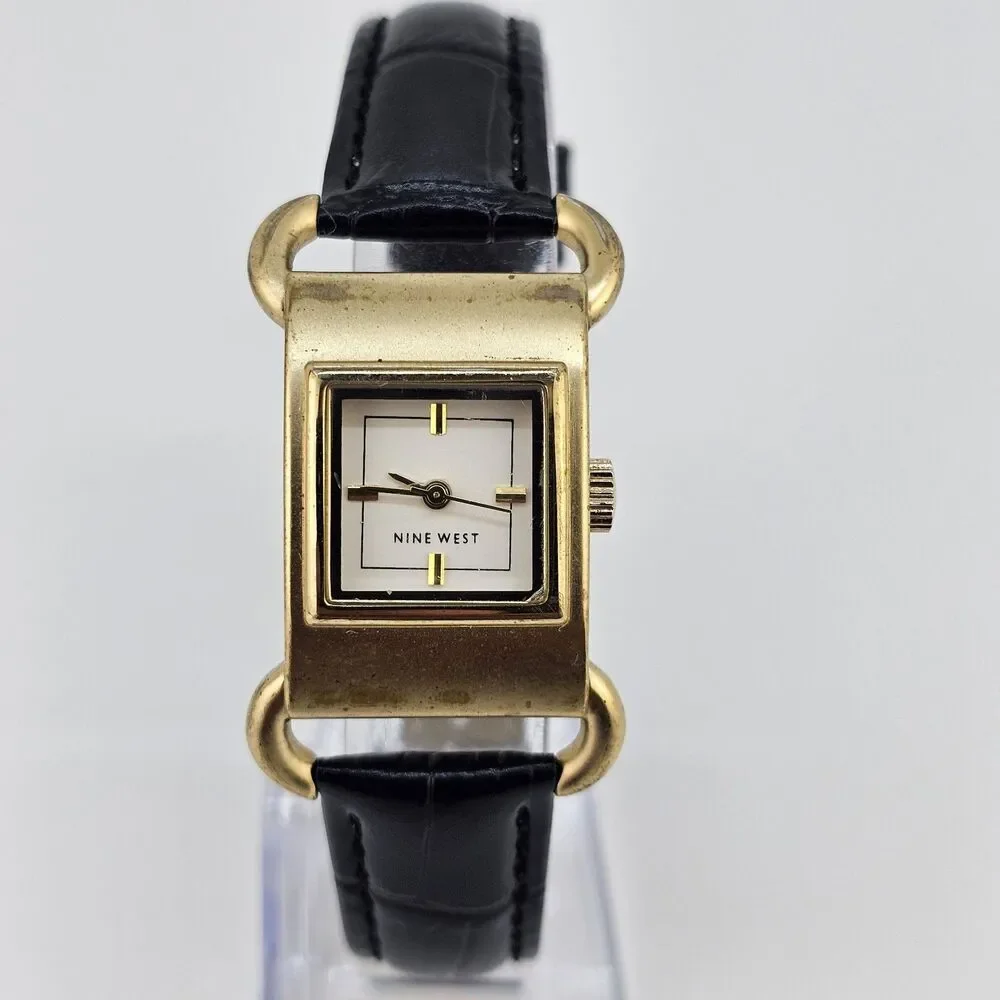 Nine West Women's Watch‎ 20MM White Dial New Black Leather Bands New Battery